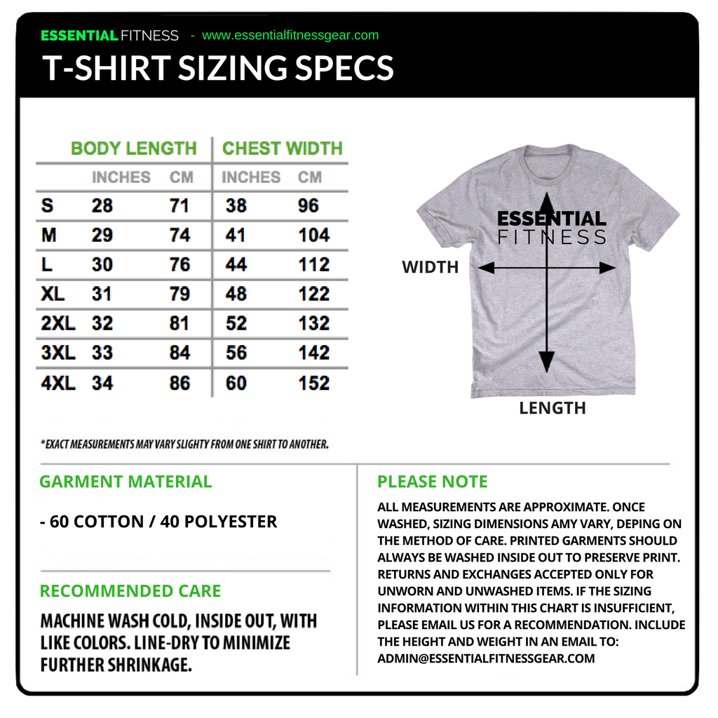 Essential Fitness Sizing Information Essential Fitness